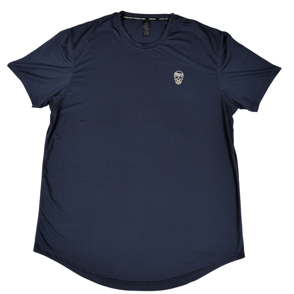 Gymreapers Performance T-Shirt Mens 3XL Navy Blue Skull Logo Curved Hem Q12